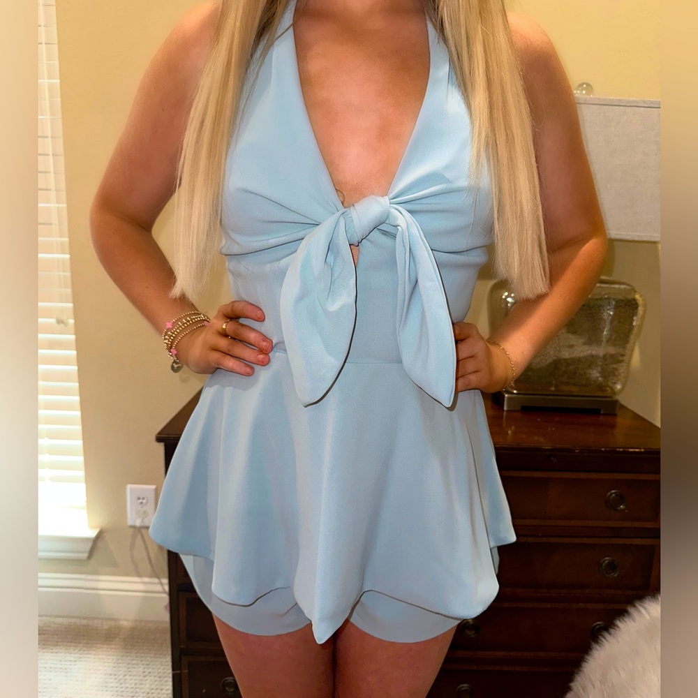 Light blue tie romper